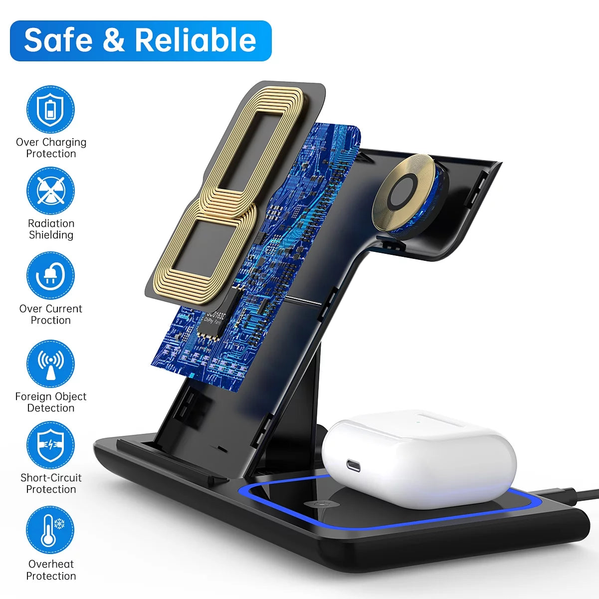 18W Fast Wireless Charger - 3 in 1 Charging Station for iPhone , Apple Watch, AirPods