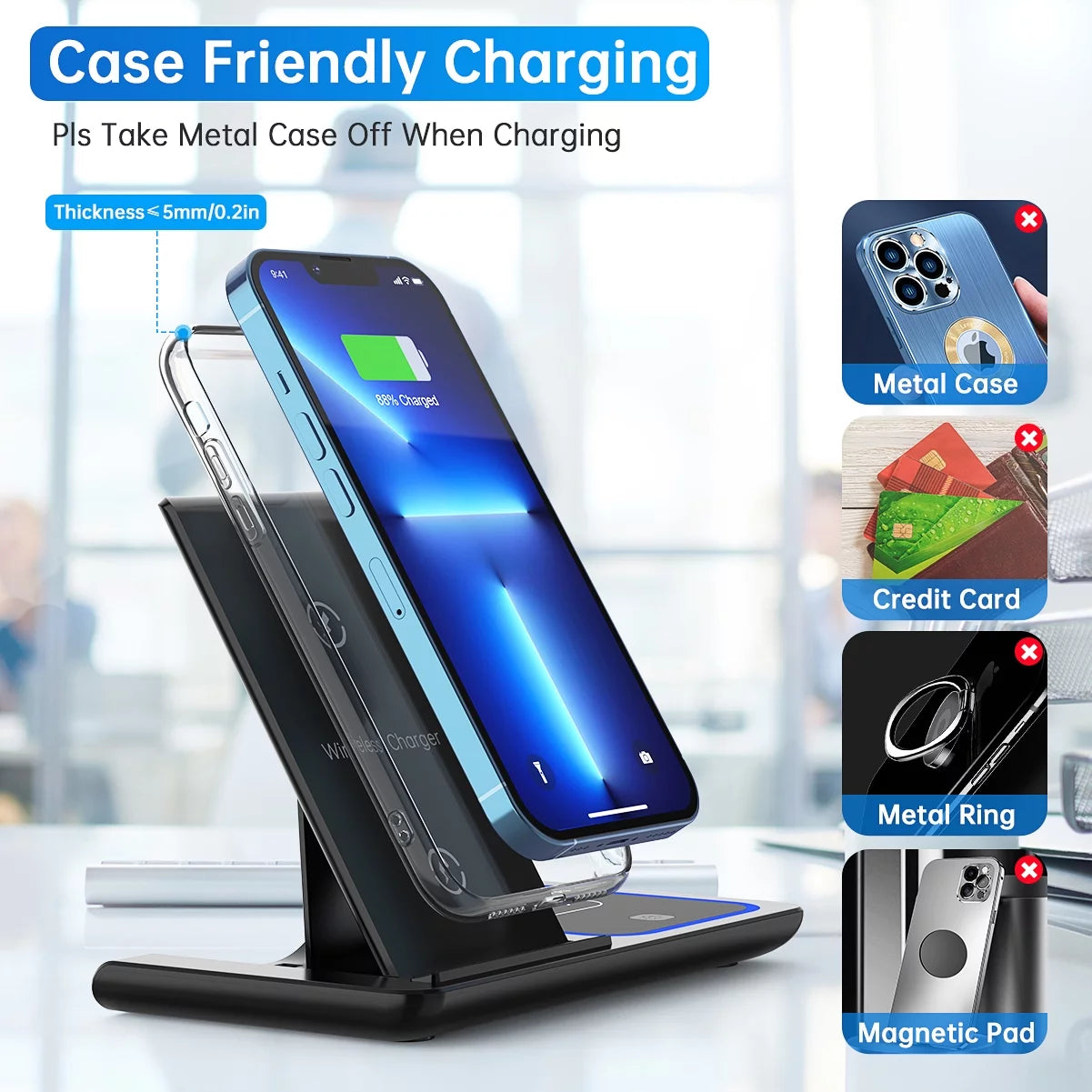 18W Fast Wireless Charger - 3 in 1 Charging Station for iPhone , Apple Watch, AirPods