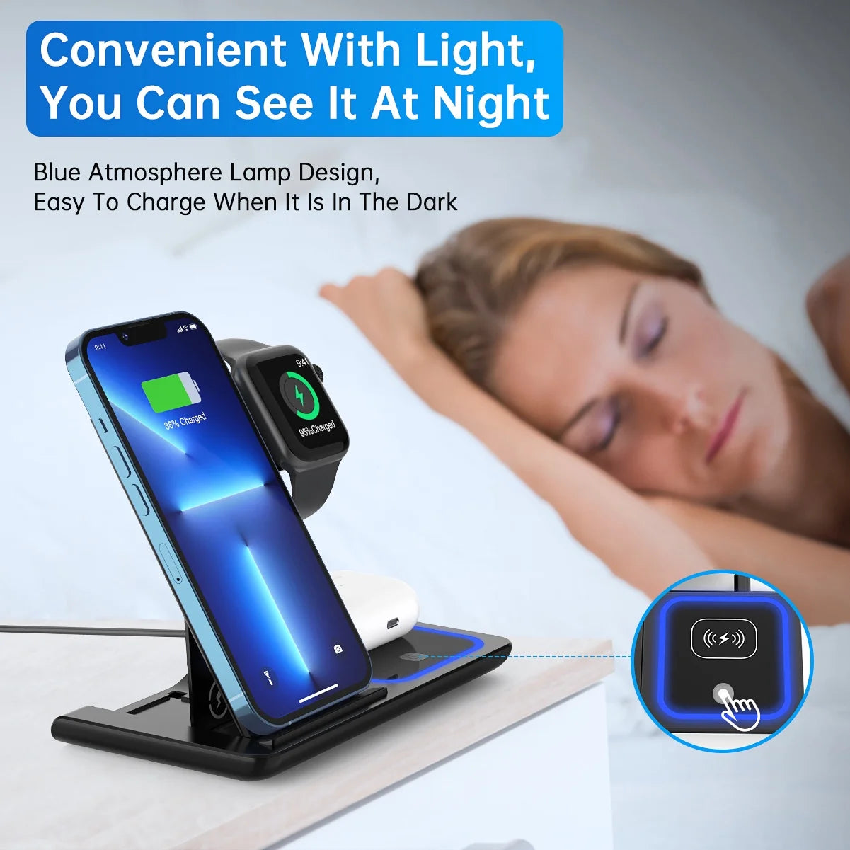 18W Fast Wireless Charger - 3 in 1 Charging Station for iPhone , Apple Watch, AirPods