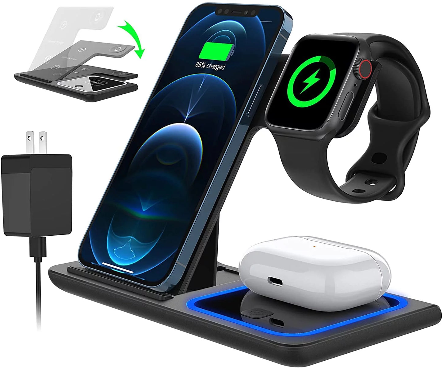 18W Fast Wireless Charger - 3 in 1 Charging Station for iPhone , Apple Watch, AirPods