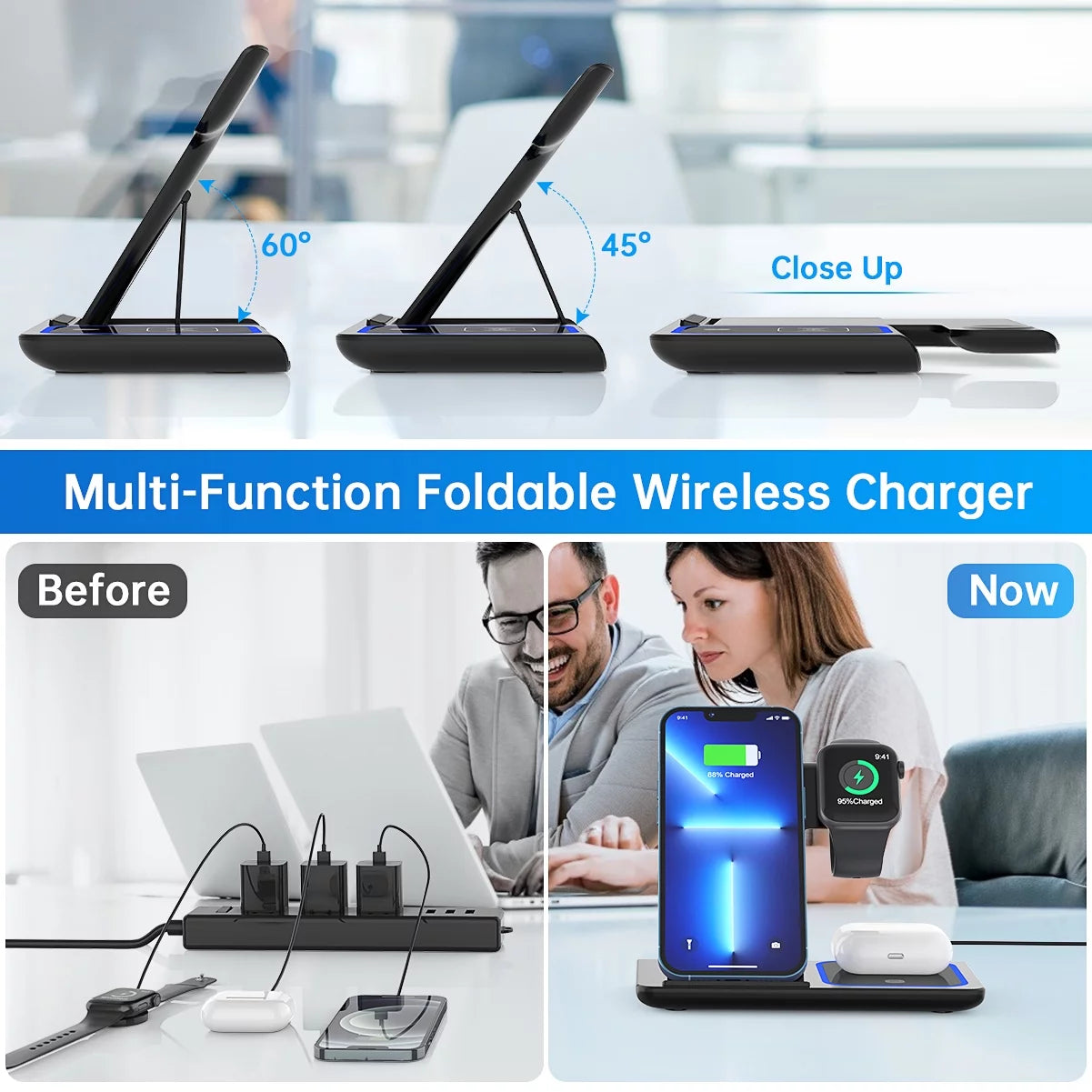 18W Fast Wireless Charger - 3 in 1 Charging Station for iPhone , Apple Watch, AirPods