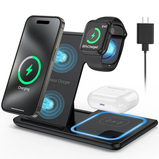 18W Fast Wireless Charger - 3 in 1 Charging Station for iPhone , Apple Watch, AirPods