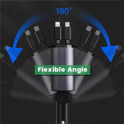 4 in 1 Retractable Car Charger, 100W Fast Charger with Iphone and Type C Cable and 2 Charging Ports